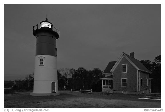 Nauset Light by night, Cape Cod National Seashore. Cape Cod, Massachussets, USA (black and white)