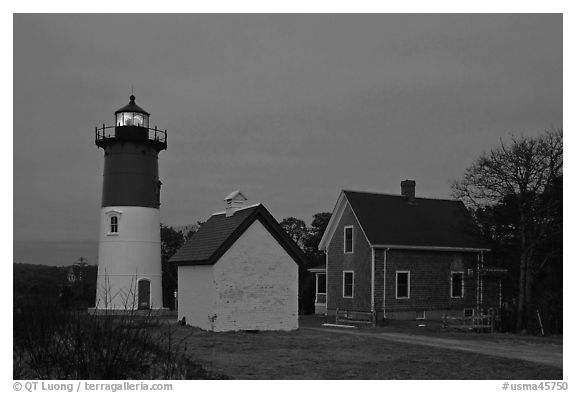 Nauset lighthouse at dawn, Cape Cod National Seashore. Cape Cod, Massachussets, USA (black and white)