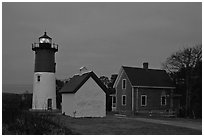 Nauset lighthouse at dawn, Cape Cod National Seashore. Cape Cod, Massachussets, USA ( black and white)