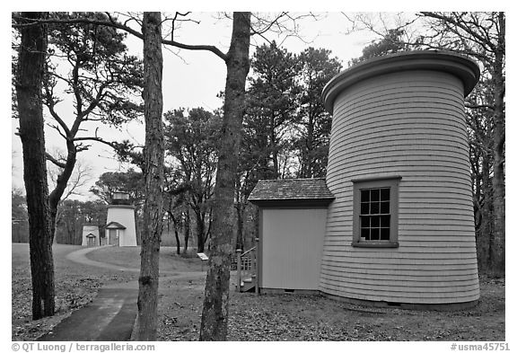 Three sisters lighthouses, Cape Cod National Seashore. Cape Cod, Massachussets, USA (black and white)