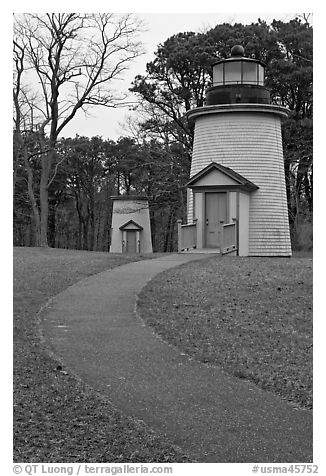 Path leading to historic lighthouses, Cape Cod National Seashore. Cape Cod, Massachussets, USA (black and white)