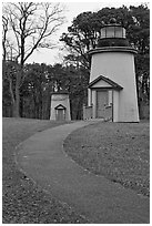 Path leading to historic lighthouses, Cape Cod National Seashore. Cape Cod, Massachussets, USA ( black and white)