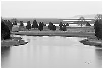 Salt Pond and boathouse, Sandwich. Cape Cod, Massachussets, USA (black and white)