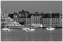 Anchored boats and custom houses. Boston, Massachussets, USA (black and white)