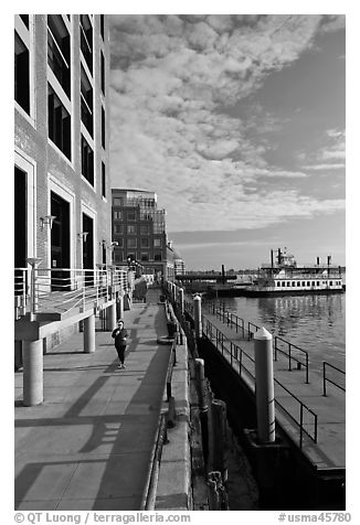 Ferry harbor waterfront. Boston, Massachussets, USA (black and white)