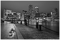 Wharf and skyline by night. Boston, Massachussets, USA (black and white)