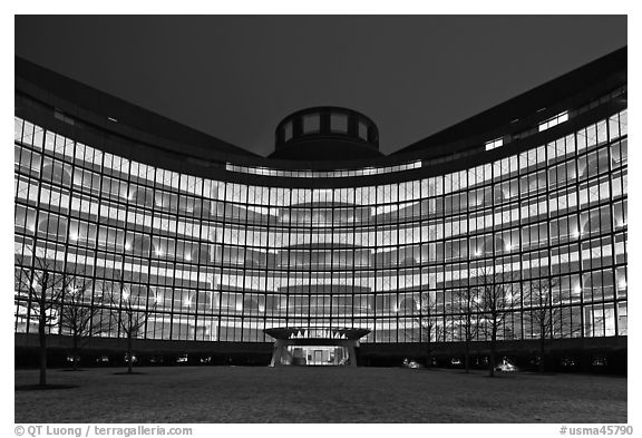 John Joseph Moakley US Courthouse by night. Boston, Massachussets, USA (black and white)