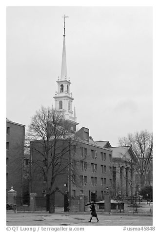 Spire on rainy day, Harvard University Campus, Cambridge. Boston, Massachussets, USA