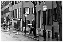 Beacon Hill street in the rain. Boston, Massachussets, USA ( black and white)