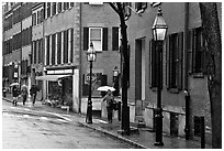 Beacon Hill street in the rain. Boston, Massachussets, USA (black and white)