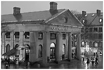 Quincy Market entrance at dusk. Boston, Massachussets, USA ( black and white)