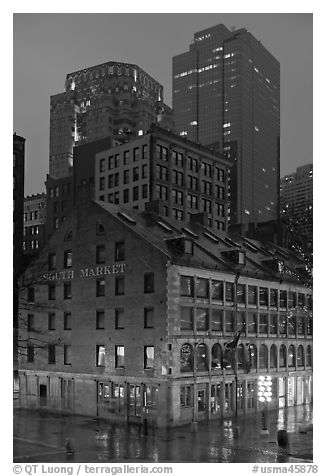 South Market and high rise buildings at dusk. Boston, Massachussets, USA