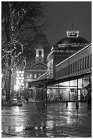 Quincy Market and Faneuil Hall at night. Boston, Massachussets, USA (black and white)