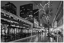 Rainy evening, Faneuil Hall marketplace. Boston, Massachussets, USA (black and white)
