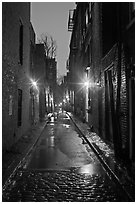 Dark alley on rainy night, Beacon Hill. Boston, Massachussets, USA (black and white)