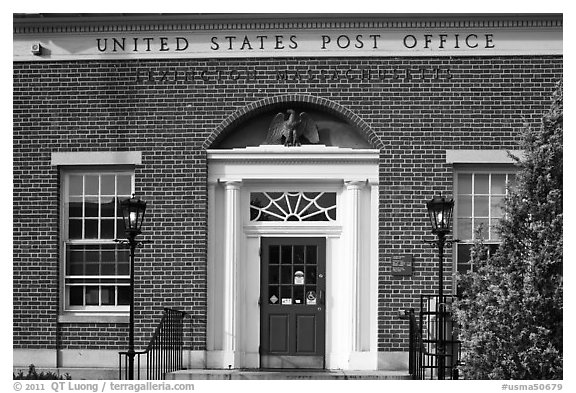 US Post Office brick building facade, Lexington. Massachussets, USA