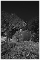 Louisa May Alcott Orchard House at night. Massachussets, USA (black and white)