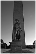 Statue of Col. William Prescott and Bunker Hill Monument, Charlestown. Boston, Massachussets, USA (black and white)