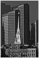 Old North Church and high-rise buildings. Boston, Massachussets, USA ( black and white)