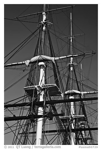 Masts of USS Constitution. Boston, Massachussets, USA (black and white)