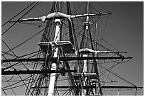 Masts of frigate USS Constitution. Boston, Massachussets, USA ( black and white)
