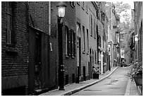 Narrow street on Beacon Hill. Boston, Massachussetts, USA ( black and white)