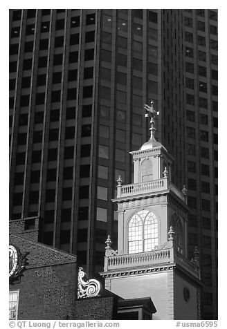 Old State House and glass buildings. Boston, Massachussets, USA