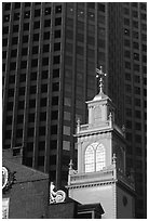 Old State House  skycrapers in downtown. Boston, Massachussetts, USA ( black and white)