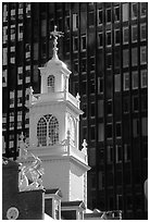 Old State House  modern buildings in downtown. Boston, Massachussetts, USA ( black and white)