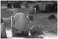 Tombstones in Copp Hill cemetery. Boston, Massachussets, USA (black and white)