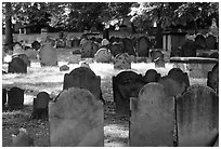 Old headstones in Copp Hill cemetery. Boston, Massachussets, USA (black and white)