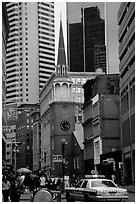 Typical downtown street. Boston, Massachussetts, USA ( black and white)