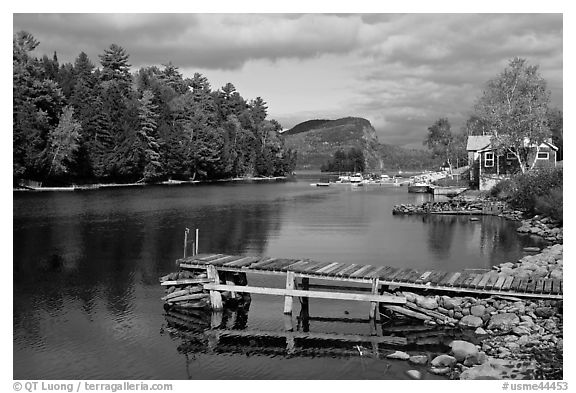 Moose River and Mount Kineo in autumn, Rockwood. Maine, USA (black and white)