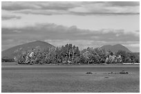 Deer Island on Moosehead Lake, afternoon. Maine, USA ( black and white)