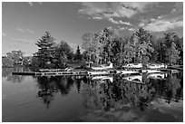 Seaplanes and autumn foliage, West Cove, late afternoon, Greenville. Maine, USA ( black and white)