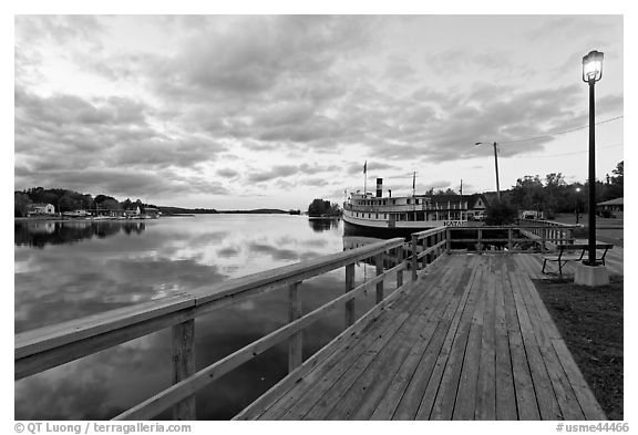 Marina with Katahdin steamer at sunset, Greenville. Maine, USA