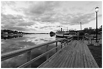 Marina with Katahdin steamer at sunset, Greenville. Maine, USA ( black and white)