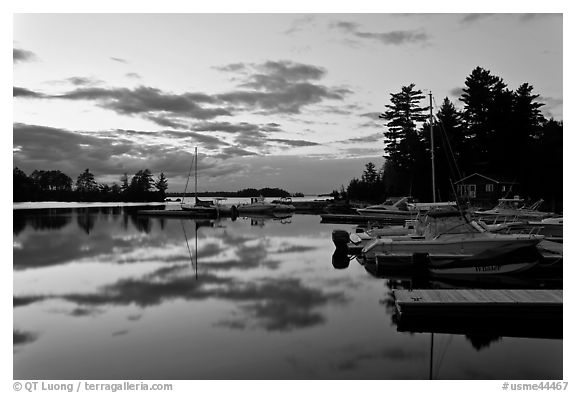 Beaver Cove Marina and Moosehead Lake at dusk, Greenville. Maine, USA (black and white)