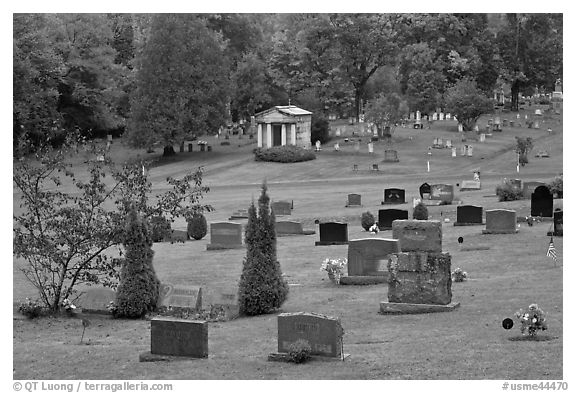 Cemetery in autumn, Greenville. Maine, USA (black and white)