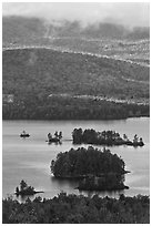 Islets and mountain slopes with fall foliage. Maine, USA ( black and white)