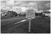 Welcome to Kokadjo sign. Maine, USA (black and white)