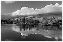 Mountain range and trees reflected in Penobscot River. Baxter State Park, Maine, USA (black and white)