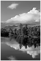 Cloud-capped Katahdin range and water reflections in autumn. Baxter State Park, Maine, USA ( black and white)