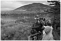 Photographers waiting for moose, Sandy Stream Pond. Baxter State Park, Maine, USA ( black and white)