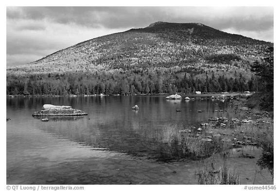 South Turner Mountain reflected in Sandy Stream Pond in autumn. Baxter State Park, Maine, USA