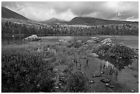 Mountains with fall colors rising above pond. Baxter State Park, Maine, USA ( black and white)