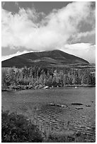 Clouds, mountain, and pond in autumn. Baxter State Park, Maine, USA (black and white)