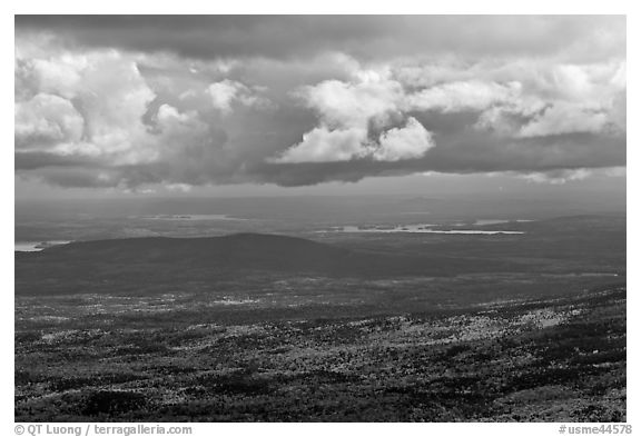Storm clouds above autumn landscape. Baxter State Park, Maine, USA (black and white)