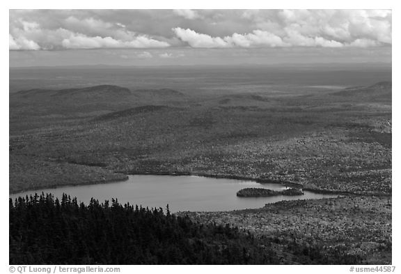 Katahdin Lake in the distance. Baxter State Park, Maine, USA (black and white)