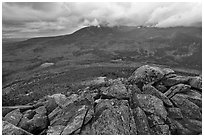 Katahdin and forests seen from South Turner Mountain. Baxter State Park, Maine, USA (black and white)